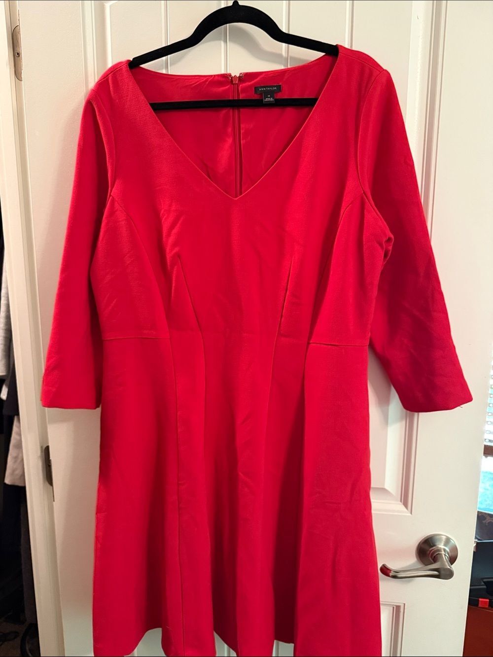 NWOT Ann Taylor Red V-Neck Long Sleeve Fit-and-Flare Dress - size 14